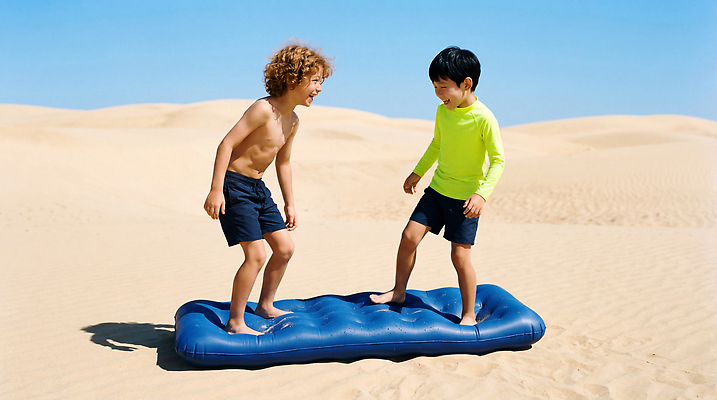 JPG 편집이미지 모션 자연 풍경 소년 해변 야외 여름 친구 모래사장 햇빛 매트 즐거움 비치베드 놀기 편집실사 AI인물포토 AI콘텐츠 계절 남자 감정 어린이 바다 관계 빛 CG 생태계 파일형식 AI포토