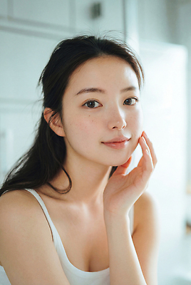 JPG 편집이미지 손 여자 얼굴 조명 실내 표정 미소 머리 편안함 피부 뷰티풀 의료성형뷰티 스타일 편집실사 AI인물포토 AI콘텐츠 사람 내부 신체부위 감각 CG 파일형식 AI포토