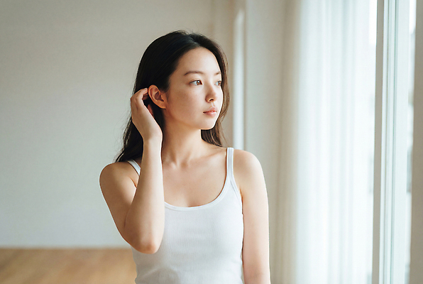 JPG 편집이미지 시선 여자 생각 표정 밝음 일상 햇빛 고요 방 창가 뷰티풀 순간 편집실사 AI인물포토 AI콘텐츠 창문 사람 라이프 빛 CG 파일형식 AI포토