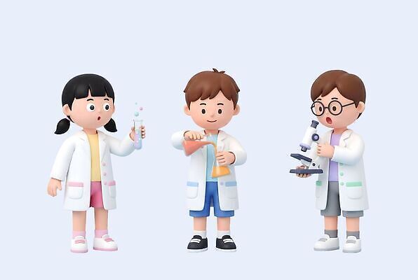PSD 편집이미지 교육 어린이 과학 잔 현미경 실험기구 실험 학습 소리 체험 액체 화학 실험실 시험관 물질 편집3D 식기 컨셉 사람 3D 파일형식