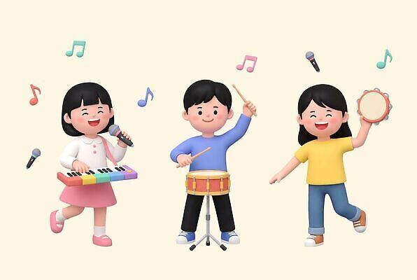 PSD 편집이미지 어린이 악기 음악 연주 노래 모션 미소 공연 키보드 체험 피아노 즐거움 드럼 탬버린 합주 편집3D 감정 컨셉 문화예술 타악기 표정 사람 이벤트 3D 건반악기 파일형식