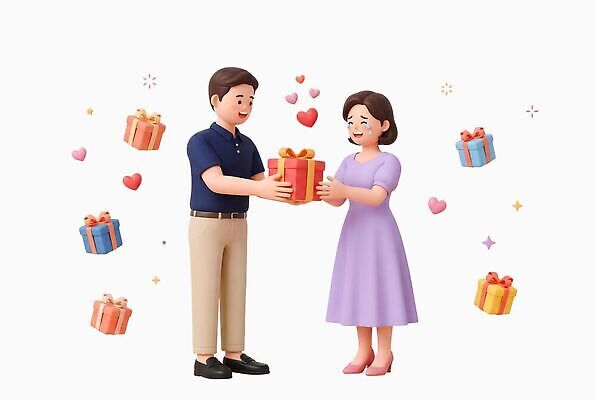 PSD 편집이미지 부부 여자 기념일 남자 행복 가족 선물 사랑 미소 파티 기쁨 축하 가정의달 부부의날 순간 편집3D 커플 감정 컨셉 관계 표정 사람 이벤트 3D 5월 파일형식