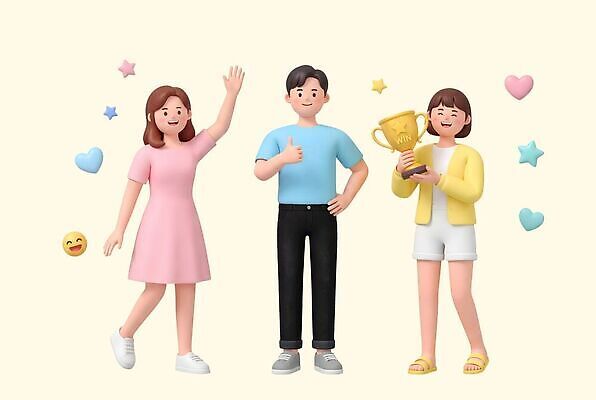 PSD 편집이미지 모션 성공 표정 미소 사람 청년 친구 기쁨 축하 그룹 트로피 장면 청년정책 편집3D 감정 컨셉 관계 성인 3D 상 복지 파일형식