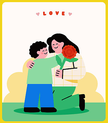 여자 남자 꽃 행복 어린이 일러스트 가족 관계 포옹 엄마 따뜻함 사랑 미소 기쁨 축하 어버이날 카네이션 감사 가정의달 순간 국내일러스트 AI파일 식물 기념일 감정 컨셉 안기 표정 사람 5월 파일형식 벡터
