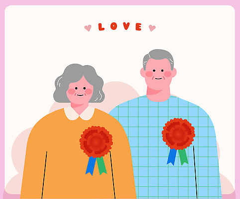 부부 여자 기념일 노년 남자 행복 일러스트 가족 관계 사랑 웃음 사람 이벤트 노부부 축제 축하 어버이날 카네이션 감사 배지 가정의달 국내일러스트 AI파일 커플 꽃 감정 컨셉 표정 성인 5월 파일형식 벡터