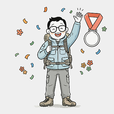 꽃 행복 스포츠 백그라운드 일러스트 모션 자연 웃음 취미 친구 등산 기쁨 하이킹 메달 산행 국내일러스트 AI파일 식물 감정 관계 레저 표정 트래킹 생태계 상_상패 파일형식 벡터