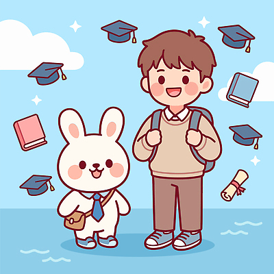 동물 캐릭터 학생 교육 일러스트 학사모 졸업 실험 웃음 책 학습 기쁨 토끼 졸업장 지원 청년정책 국내일러스트 AI파일 모자_잡화 감정 포유류 표정 반려동물 복지 파일형식 벡터