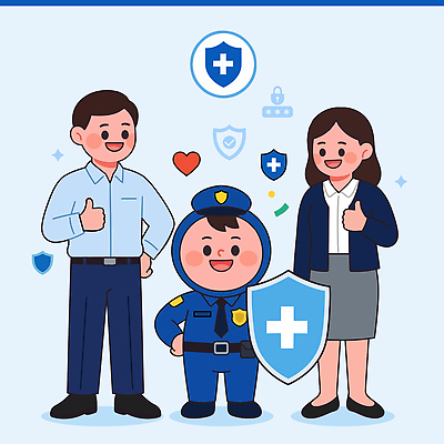 여자 남자 어린이 유니폼 일러스트 친절 웃음 안전 믿음 엄지손가락 보호 보안 방패 국내일러스트 AI파일 옷 감정 컨셉 손가락 표정 사람 파일형식 벡터