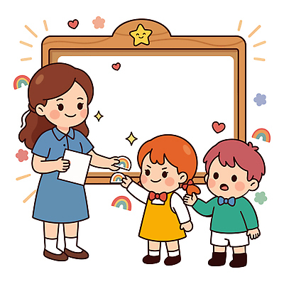 교육 종이 어린이 스티커 일러스트 교실 수업 웃음 친구 교사 유치원 즐거움 나누기 서류판 국내일러스트 AI파일 직업 감정 학교 관계 표정 사람 사무용품 파일형식 벡터