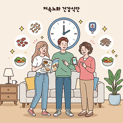 음식 시계 거실 채소 과일 일러스트 가족 건강 요리 생활 스마트폰 영양 식단 건강식 국내일러스트 슬로우에이징 AI파일 관계 핸드폰 스마트기기 파일형식 벡터