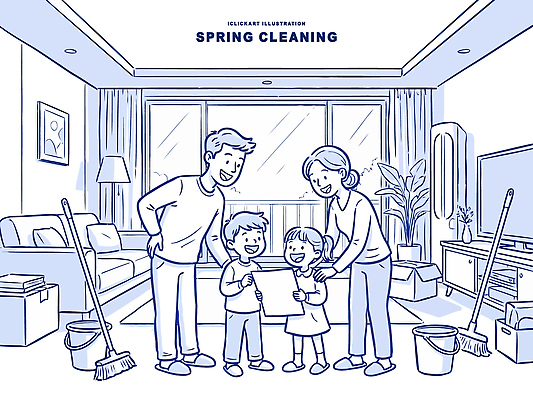 여자 남자 어린이 생각 거실 라인일러스트 일러스트 가족 모션 함께함 웃음 일상 부모 깨끗함 기쁨 청소도구 즐거움 준비 정리 대청소 봄맞이 주거공간 국내일러스트 AI파일 감정 컨셉 관계 표정 사람 라이프 봄 공간 도구 청소 파일형식 벡터