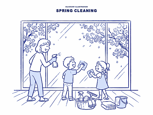 여자 남자 어린이 라인일러스트 일러스트 창문 가정 가족 엄마 함께함 실내 깨끗함 봄 도구 청소 노력 대청소 봄맞이 창문닦기 국내일러스트 AI파일 계절 컨셉 관계 사람 내부 닦기 파일형식 벡터