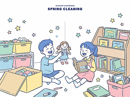 여자 남자 어린이 인형 일러스트 가족 모션 놀이 책장 웃음 책 친구 상자 장난감 독서 봄 공간 방 청소 즐거움 정리 대청소 봄맞이 국내일러스트 AI파일 계절 감정 가구 관계 표정 사람 파일형식 벡터