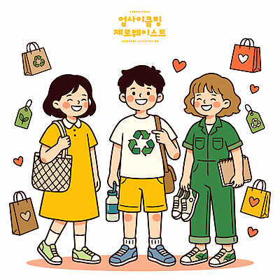 캐릭터 여자 남자 일러스트 웃음 여름 친구 쇼핑백 자연보호 환경 그린캠페인 재활용 모임 물병 즐거움 환경보전 친환경 에코백 업사이클링 제로웨이스트 국내일러스트 AI파일 계절 감정 캠페인 가방 관계 자연 표정 사람 보호 사회이슈 물통 에코 파일형식 벡터