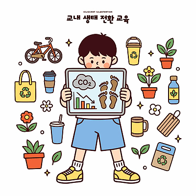 학생 잡화 남자 어린이 사람 컵 바이크 일회용 친환경 파일형식 벡터 소년 환경 교육 재활용 식물 자전거 그래프 종이컵 가방 그림 일러스트 국내일러스트 AI파일 초등학생 생태