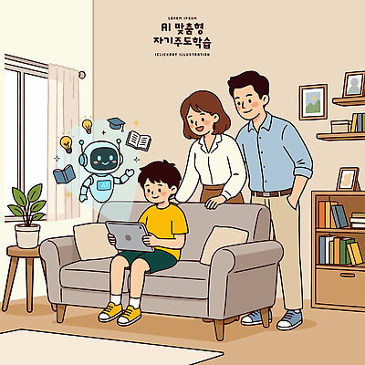 교육 어린이 거실 일러스트 가족 주택 기술 대화 학습 부모 소파 태블릿 정보 즐거움 소통 관심 자기주도학습 AI_인공지능 국내일러스트 AI파일 감정 컨셉 의자 관계 말하기 사람 건물 전자제품 스마트기기 파일형식 벡터