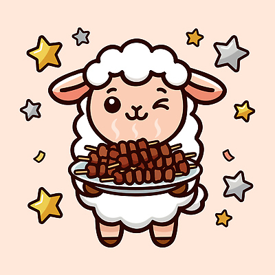 동물 캐릭터 별 음식 일러스트 디저트 요리 웃음 파티 축제 양 스케치 즐거움 양캐릭터 양꼬치 국내일러스트 AI파일 자연요소 감정 동물캐릭터 포유류 표정 미술 이벤트 파일형식 벡터