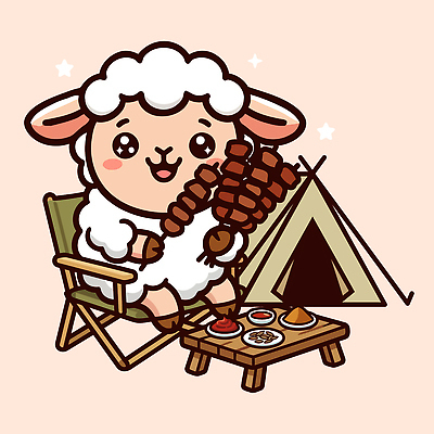 음식 의자 일러스트 놀이 탁자 육류 야외 캠핑 양 바비큐 즐거움 양캐릭터 휴식처 양꼬치 국내일러스트 AI파일 감정 동물캐릭터 가구 식재료 포유류 레저 휴식 파일형식 벡터