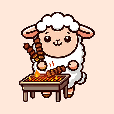 캐릭터 음식 일러스트 불 육류 요리 야외 여름 파티 귀여움 양 막대기 그릴 바비큐 구이 즐거움 양캐릭터 양꼬치 국내일러스트 AI파일 자연요소 계절 감정 동물캐릭터 컨셉 식재료 포유류 주방용품 이벤트 파일형식 벡터