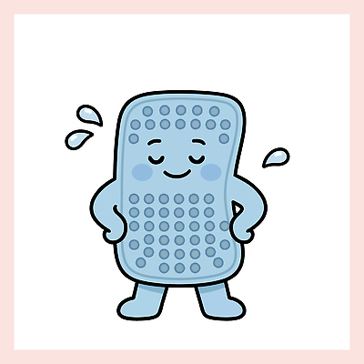 캐릭터 생활용품 일러스트 웃음 파란색 주방 도구 미끄러짐 오브젝트 땀 부드러움 패드 일러캐릭터 AI파일 컬러 모션 표정 감각 파일형식 벡터