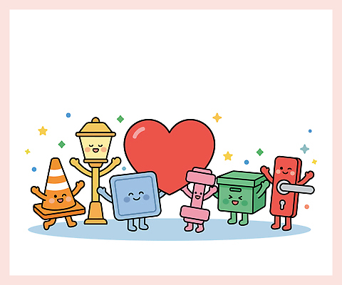 캐릭터 교통 일러스트 함께함 사랑 웃음 안전 친구 상자 귀여움 아령 등불 즐거움 문고리 패드 칼라콘 일러캐릭터 AI파일 감정 컨셉 관계 조명 표정 문 안전장비 파일형식 벡터