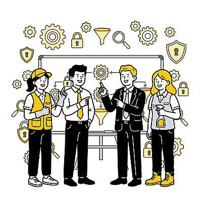 여자 남자 일러스트 회의 협력 자물쇠 기술 안전 사무실 자료 정보 도구 작업 계획 분석 직원 보안 시스템 전략 기어 의견 국내일러스트 AI파일 컨셉 비즈니스 사람 파일형식 벡터