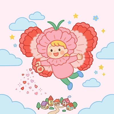 캐릭터 꽃 행복 별 어린이 일러스트 하늘 주택 사랑 미소 사람 마을 꿈 비행 어버이날 스승의날 카네이션 즐거움 가정의달 국내일러스트 AI파일 자연요소 식물 기념일 감정 표정 건물 5월 파일형식 벡터