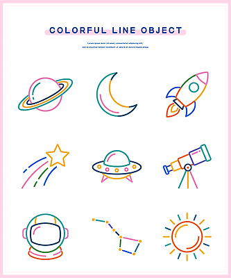 별 선 과학 일러스트 그래픽 태양 우주 망원경 별자리 행성 로켓 달 유성 UFO 우주복 천체망원경 토성 국내일러스트 AI파일 자연요소 옷 미확인물체 파일형식 벡터