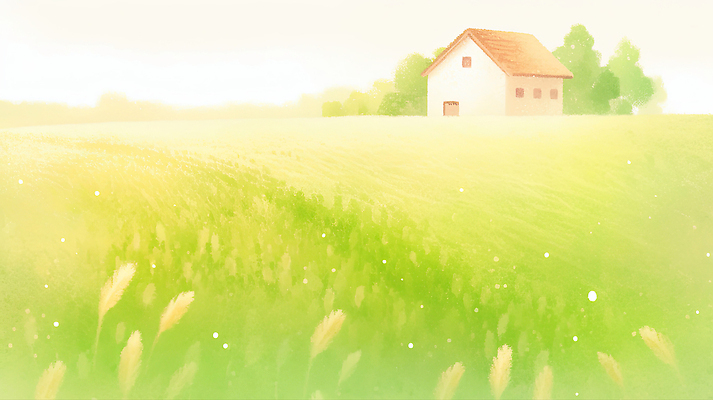 JPG 식물 백그라운드 일러스트 자연 하늘 수채화 곡류 주택 풍경 초원 연두색 여름 환경 시골 청보리 청보리밭 평원 국내일러스트 AI일러스트 AI콘텐츠 계절 밭 건물 초록색 생태계 보리 파일형식