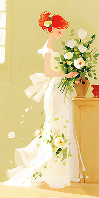 JPG 식물 드레스 여자 신부 부케 웨딩드레스 일러스트 자연 결혼식 사랑 장식 햇빛 꽃병 방 준비 뷰티풀 국내일러스트 AI일러스트 AI콘텐츠 옷 꽃 감정 꽃다발 결혼 사람 빛 생태계 파일형식