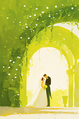 JPG 식물 커플 여자 남자 꽃 행복 부케 웨딩드레스 신랑 일러스트 결혼식 키스 사랑 턱시도 초록색 햇빛 축하 아치 신랑신부 국내일러스트 AI일러스트 AI콘텐츠 드레스 감정 신부_웨딩 컬러 꽃다발 결혼 컨셉 관계 사람 정장 빛 애정표현 파일형식