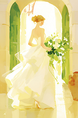 JPG 드레스 여자 신부 부케 웨딩드레스 결혼 일러스트 자연 결혼식 사랑 초록색 문 희망 뷰티풀 국내일러스트 AI일러스트 AI콘텐츠 옷 감정 컬러 꽃다발 사람 이벤트 생태계 파일형식