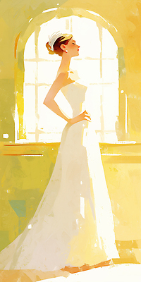 JPG 드레스 여자 행복 신부 웨딩드레스 결혼 일러스트 결혼식 사랑 미소 빛 기쁨 창가 준비 뷰티풀 국내일러스트 AI일러스트 AI콘텐츠 옷 감정 창문 표정 사람 이벤트 파일형식