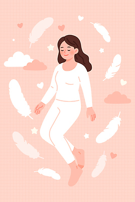 여자 행복 분홍색 일러스트 하늘 미소 일상 자유 하트 비행 속옷 편안함 깃털 국내일러스트 AI파일 모양 옷 감정 컬러 컨셉 표정 사람 라이프 감각 파일형식 벡터