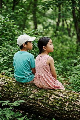 JPG 나무 편집이미지 응시 여자 남자 어린이 자연 휴식 앉기 풍경 여름 친구 풀 숲속 숲 의료성형뷰티 편집실사 AI인물포토 AI콘텐츠 식물 시선 계절 컨셉 관계 모션 사람 CG 생태계 파일형식 AI포토