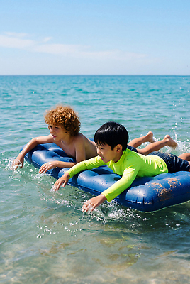 JPG 편집이미지 수영복 행복 어린이 바다 물놀이 소년 해변 두명 물 여름 친구 수영 즐거움 비치베드 튜브 의료성형뷰티 편집실사 AI인물포토 AI콘텐츠 자연요소 옷 계절 남자 감정 관계 놀이 사람 수상스포츠 CG 파일형식 AI포토