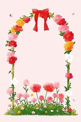 JPG 꽃 리본 분홍색 잎 일러스트 정원 꽃프레임 국내일러스트 AI일러스트 AI콘텐츠 식물 컬러 프레임 파일형식