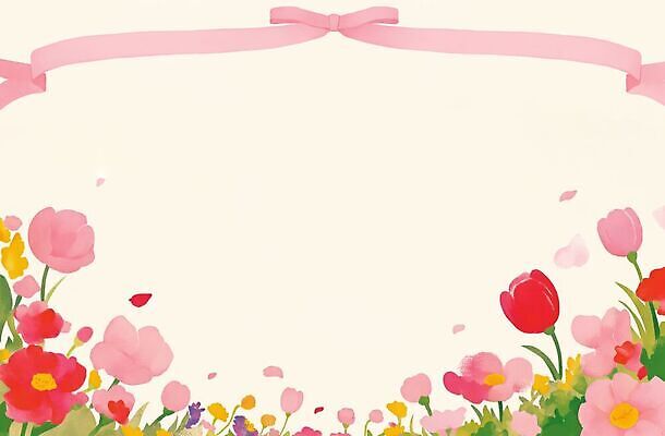 JPG 꽃잎 꽃 리본 분홍색 잎 일러스트 기쁨 화사함 꽃프레임 국내일러스트 AI일러스트 AI콘텐츠 식물 감정 컬러 컨셉 프레임 파일형식