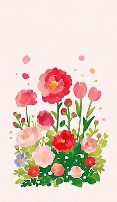 JPG 꽃 분홍색 잎 일러스트 잔디 빨간색 보라색 튤립 조화 국내일러스트 AI일러스트 AI콘텐츠 식물 컬러 파일형식