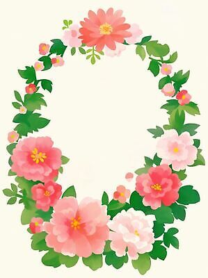 JPG 꽃잎 꽃 분홍색 잎 일러스트 프레임 초록색 화환 흰색 배열 꽃프레임 국내일러스트 AI일러스트 AI콘텐츠 식물 컬러 파일형식