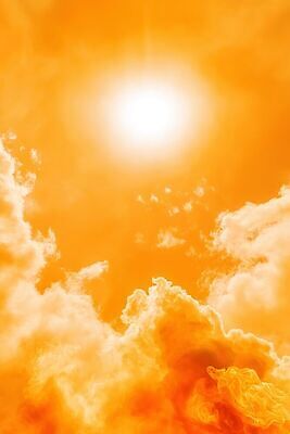 JPG 편집이미지 하늘 불 여름 빛 햇빛 태양 주황색 뜨거움 더위 이미지편집 AI컴퓨터그래픽 AI콘텐츠 자연요소 계절 컬러 날씨 파일형식