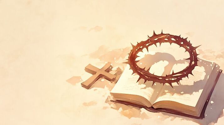 JPG 기독교 종교 상징 십자가 일러스트 책 믿음 성경 기도 예수 예배 신성 가시면류관 경전 국내일러스트 AI일러스트 AI콘텐츠 감정 종교용품 신_종교 파일형식