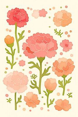 JPG 식물 꽃잎 꽃 분홍색 일러스트 봄꽃 카네이션 국내일러스트 AI일러스트 AI콘텐츠 컬러 봄 파일형식