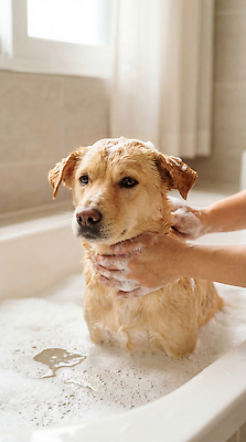자연요소 동물 포유류 신체부위 반려동물 위생용품 청결 개 CG 파일형식 AI포토 목욕 욕조 비누 물 거품 씻기 손 청소 사람 반려견 편집실사 JPG 편집이미지 강아지 의료성형뷰티 AI인물포토 AI콘텐츠