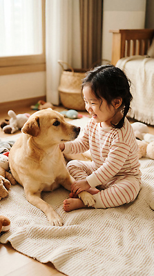 동물 감정 컨셉 포유류 모션 표정 사람 빛 반려동물 개 CG 파일형식 AI포토 어린이 놀기 웃음 방 오후 햇빛 함께함 즐거움 편집실사 JPG 편집이미지 강아지 반려견 AI인물포토 AI콘텐츠 의료성형뷰티