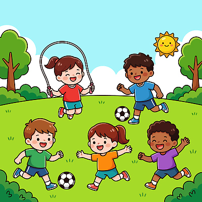 나무 공원 행복 어린이 일러스트 놀이 웃음 친구 운동 태양 축구 즐거움 줄넘기 국내일러스트 AI파일 자연요소 식물 공공시설 감정 관계 표정 건강 사람 구기 파일형식 벡터