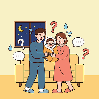 여자 남자 별 일러스트 창문 가족 실내 부모 소파 달 아기 울음 밤 불안 걱정 소통 달래기 국내일러스트 AI파일 자연요소 감정 컨셉 의자 관계 모션 표정 사람 내부 파일형식 벡터