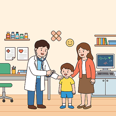 여자 남자 어린이 일러스트 가족 청진기 건강 병원 웃음 치료 부모 진료 의료진 의사 소아과 국내일러스트 AI파일 직업 의학 관계 의료기기 표정 사람 파일형식 벡터