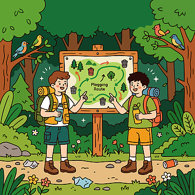 나무 여자 남자 지도 일러스트 자연 조류 건강 야외 친구 자연보호 환경 탐험 쓰레기 숲 친환경 플로깅 국내일러스트 AI파일 식물 동물 관계 사람 보호 생태계 파일형식 벡터