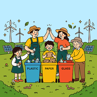 여자 노년 남자 종이 어린이 캠페인 일러스트 자연 유리 성인 자연보호 환경 재활용 풍력에너지 보호 쓰레기 플라스틱 친환경 태양에너지 분리배출 플로깅 국내일러스트 AI파일 컨셉 재질 사람 그린에너지 생태계 파일형식 벡터